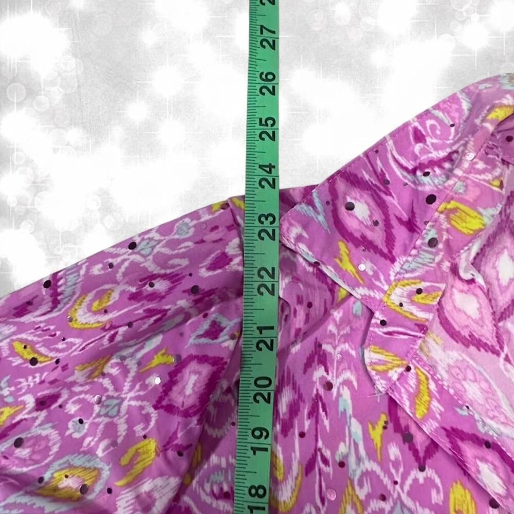 Fairycore Whimsical Pink Paisley Button Up Blouse With Sparkly Detail - Picture 5 of 7